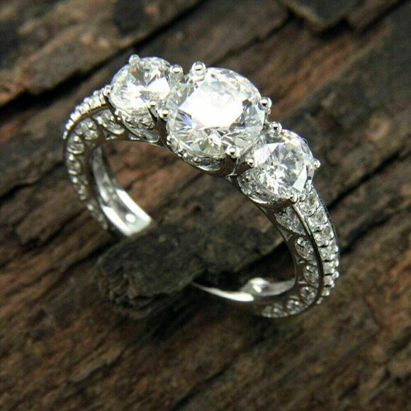 💎925 Silver Plated Round Cut CZ Eternity Ring for Women, MARR9412 - Picture 1 of 4
